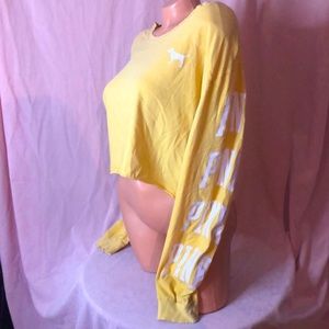 PINK VS varisity yellow crop top shirt cotton long sleeve football cheerleader